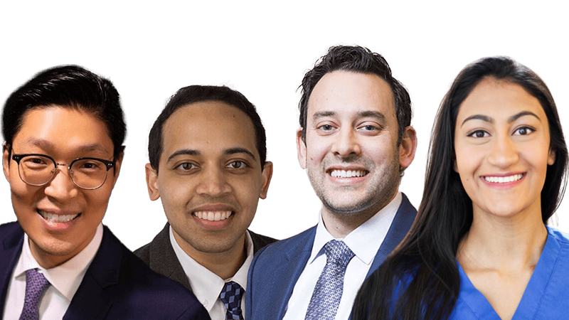 Our periodontal experts: Dr. Neal Raval, Dr. Eddie Lee, Dr. Amit Gharpure and Dr. Malika Jhawar